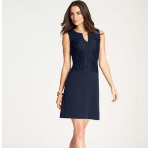 Ann Taylor Dress Navy w/ Lace Bodice Sheath Size 2